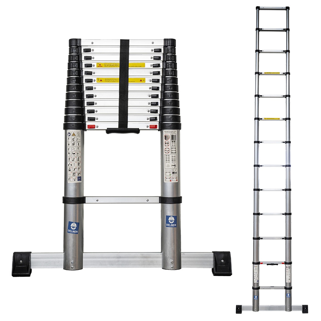 Professionele Telescoopladder uitschuifbaar 380 cm softclose en stabilisator