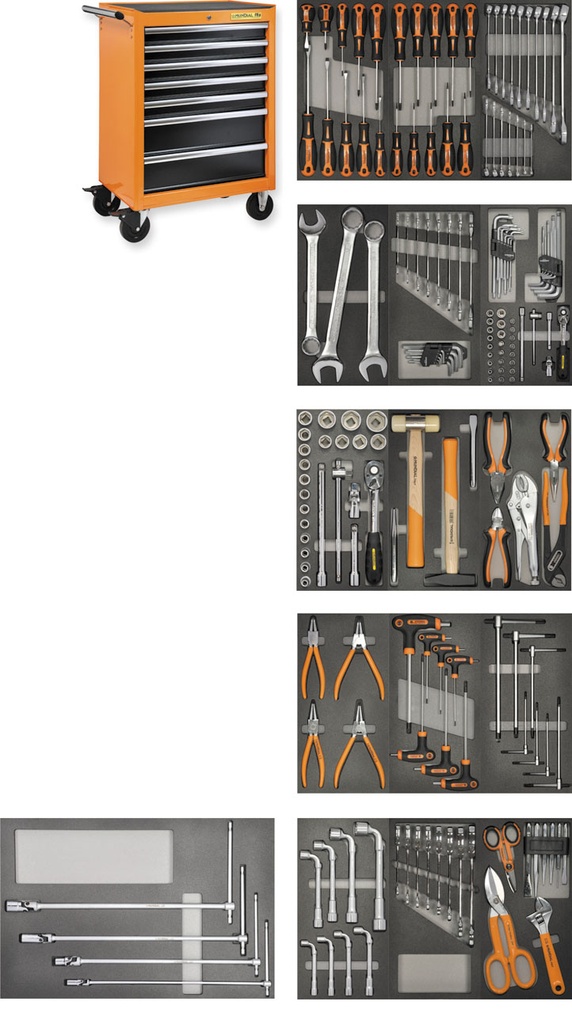 Mundial Tool trolley with 185 tools, 7 drawers and rubber top