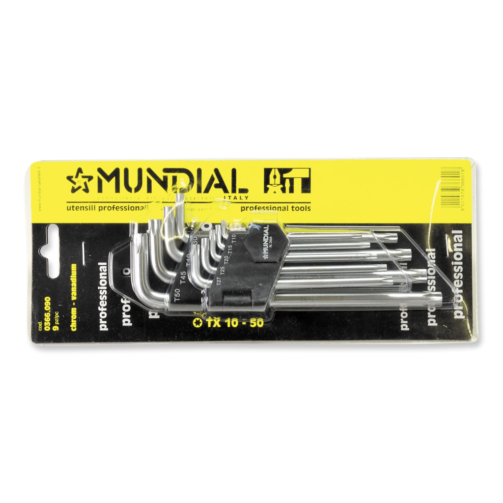 Mundial Set of 9 Long Torx Wrenches with Hole