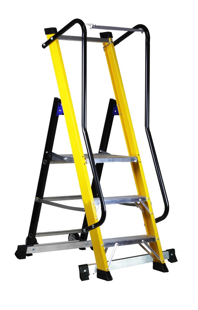 SVELT Moby Fibra Fiberglass Platform ladder with railing protection 3 to 8 steps