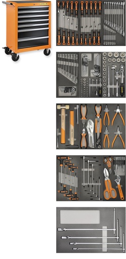 [1810-166] Mundial Filled tool trolley with 166-tools, 7 drawers and rubber top