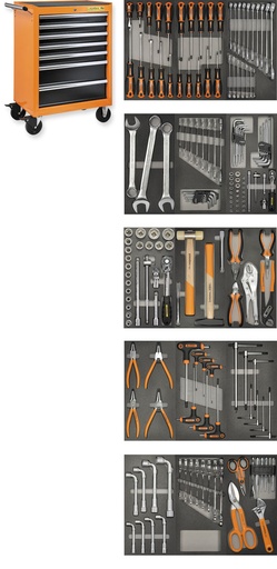 [1810-181] Mundial Tool trolley with 181 tools, 7 drawers and rubber top