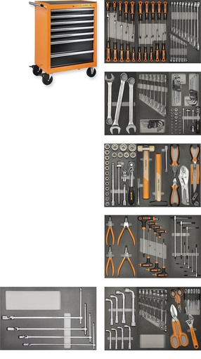 [1810-185] Mundial Tool trolley with 185 tools, 7 drawers and rubber top